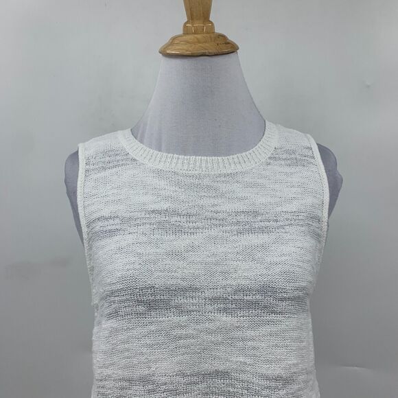 Lou & Grey Knit Tank Top Womens S Small White Striped Crew Neck Ribbed Trim - Picture 3 of 13